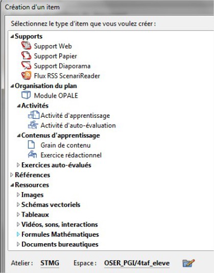 Liste des Items possibles